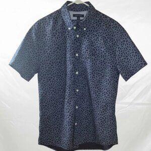 Tommy Hilfiger Men’s XL Custom Fit Short Sleeve Button-Down Shirt Blue Geometric